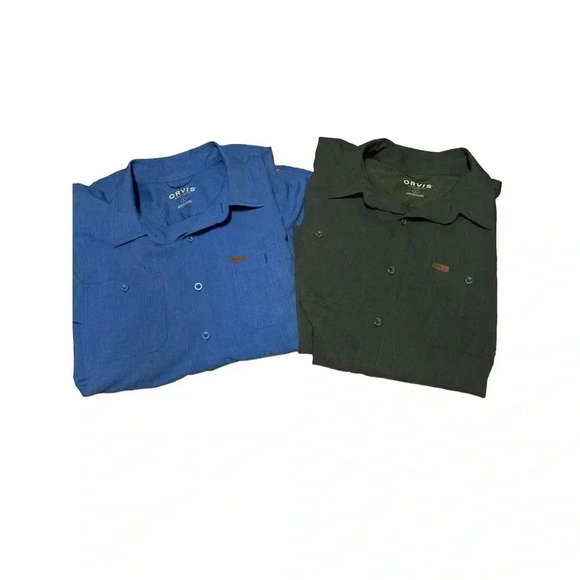 Orvis Short Sleeve Button Up Shirt Lg Performance Green Blue Outdoor Casual Golf - Picture 1 of 8